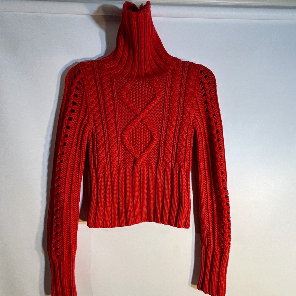 Juicy Couture Red Cable Knit Turtleneck Sweater size petite small